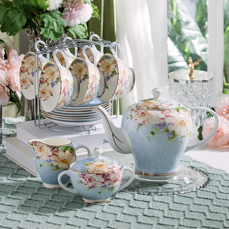 Coffee Tea Creamer - Розовый, синий цветок, костяной фарфор, набор